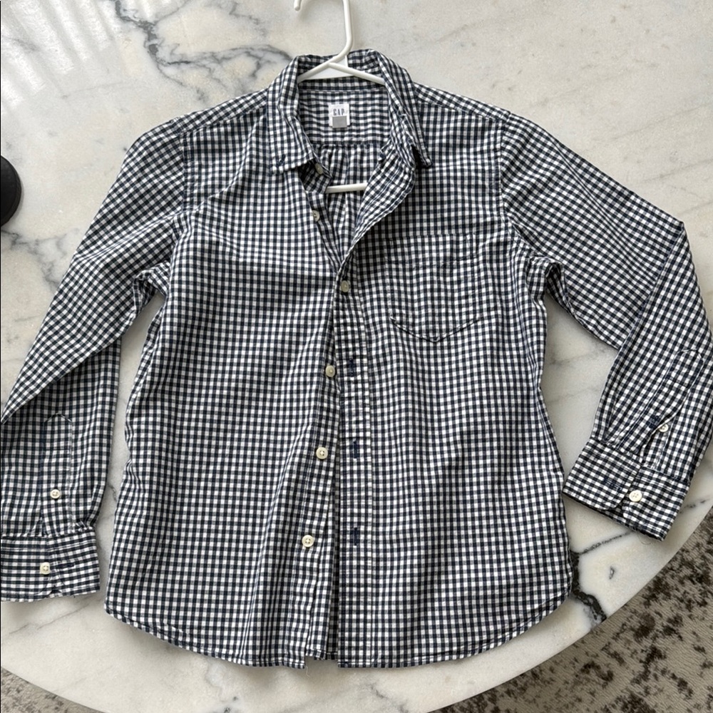 GAP Navy Blue and White Button Down Shirt Classic Gingham Pattern
